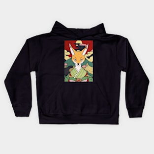 cool ukiyo-e fox design Kids Hoodie